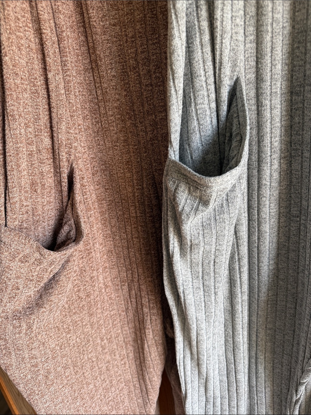 Ribbed V-Neck Jumpsuit with Pockets - Gray or Brown - Picture 4 of 5